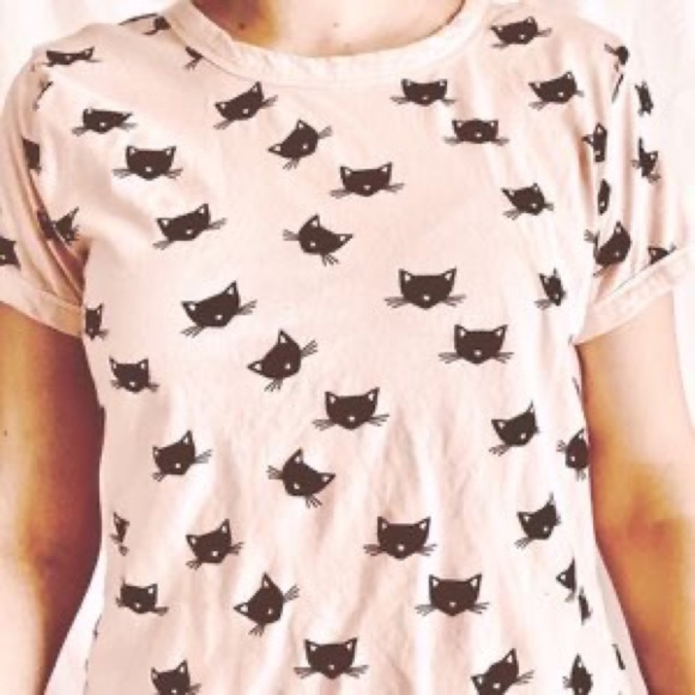 Darling Blue Pink T-shirt with Black Cats size Small